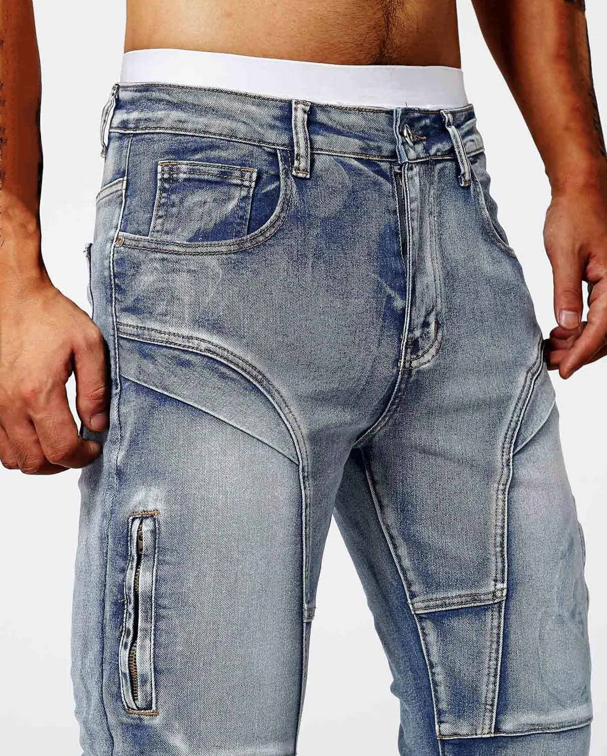 Mens Stretch Slim Fit Jeans Mid Rise Straight Leg Skinny Biker Jeans Y2k Cargo Denim Pants for Teen Boys Streetwear