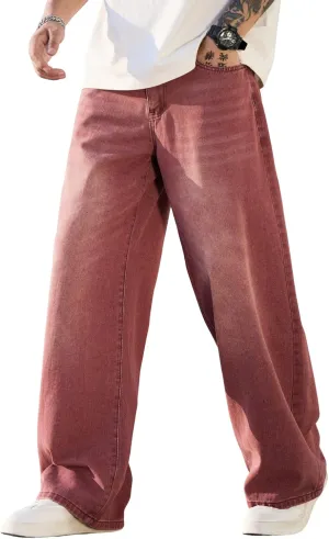 Mens Wide Leg Baggy Jeans Y2k Casual Fashion Loose Denim Pants Work Office Streetwear