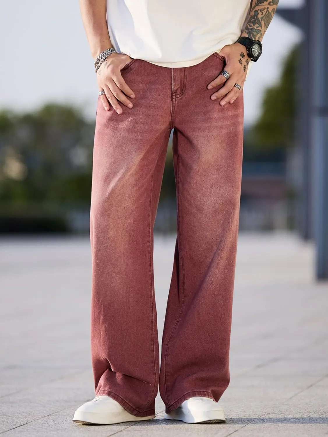Mens Wide Leg Baggy Jeans Y2k Casual Fashion Loose Denim Pants Work Office Streetwear