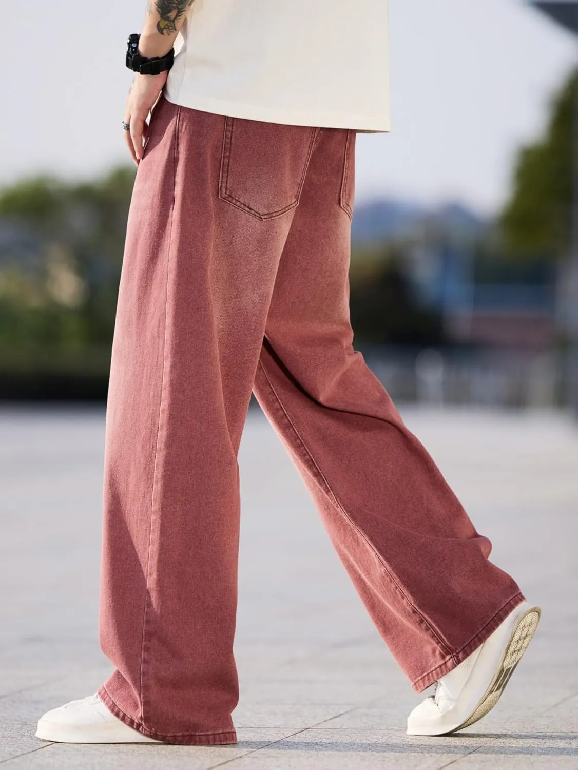 Mens Wide Leg Baggy Jeans Y2k Casual Fashion Loose Denim Pants Work Office Streetwear