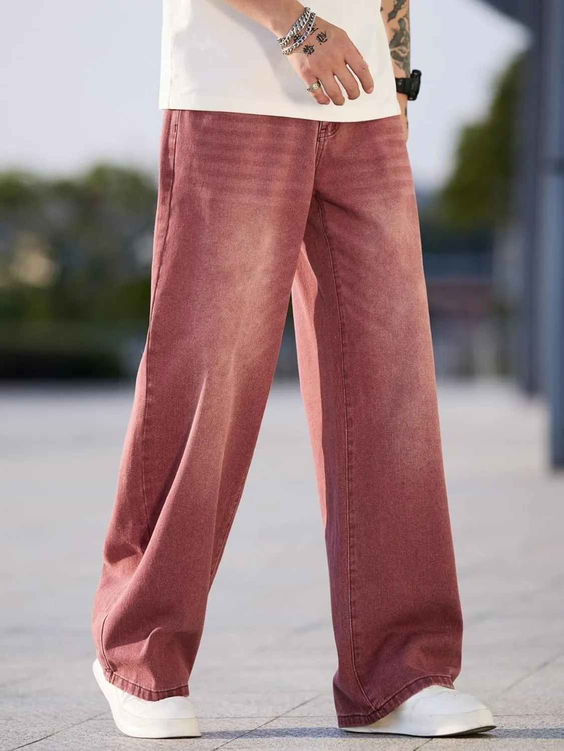 Mens Wide Leg Baggy Jeans Y2k Casual Fashion Loose Denim Pants Work Office Streetwear