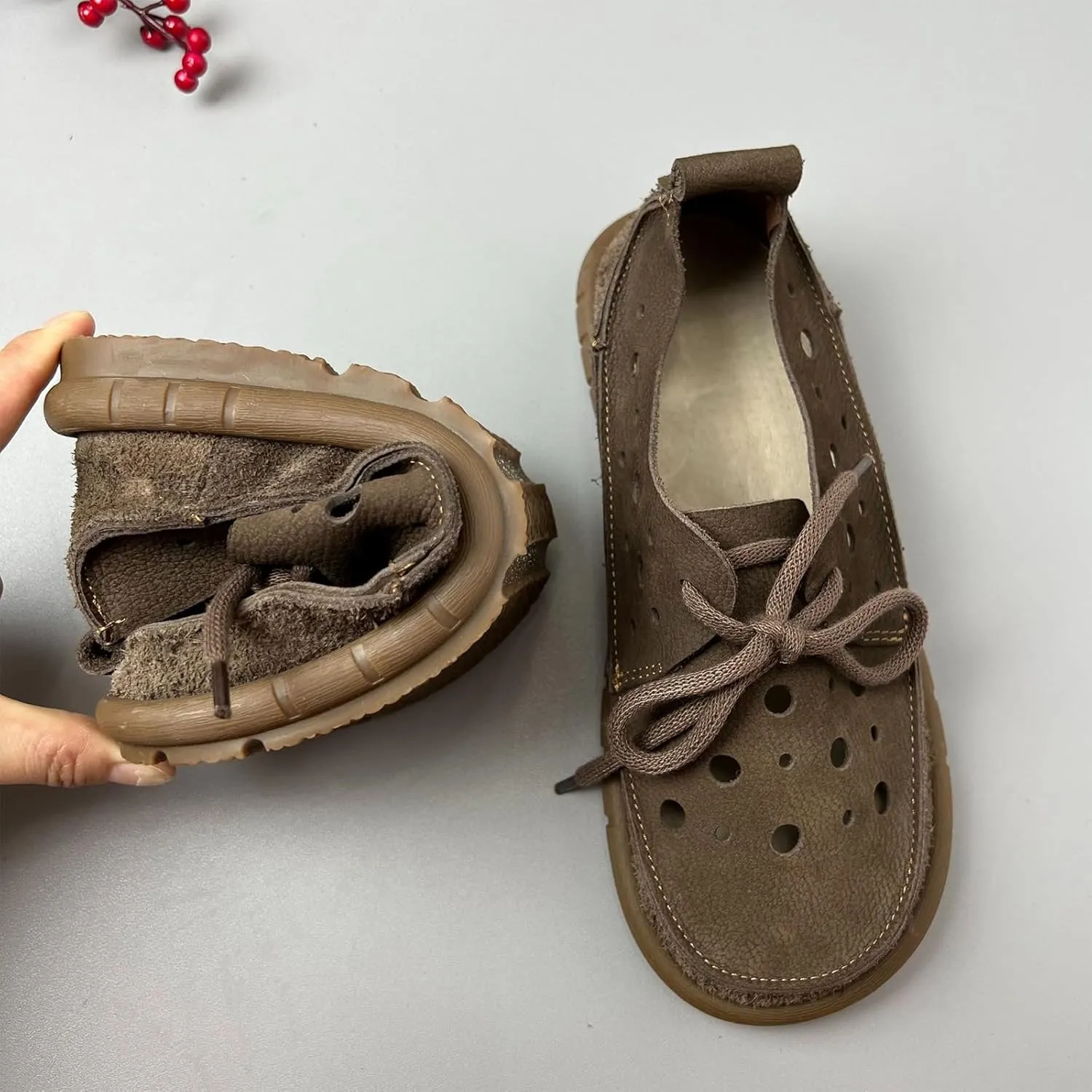 MILDSEVEN Handmade Women's Retro Fashion Lace Up Sandals, Cute Real Leather Sweet Casual Flats for Wedding, Parties And Banquets