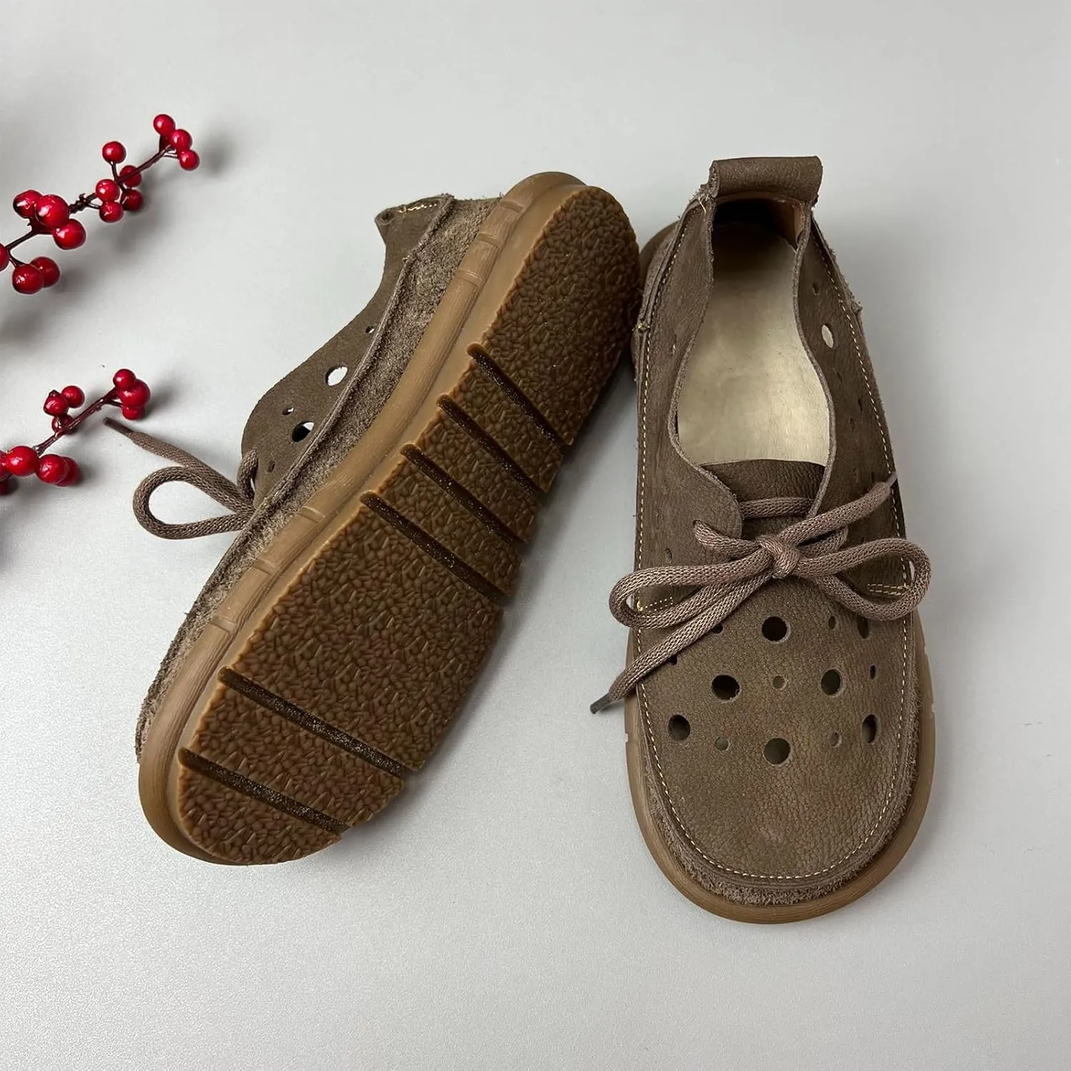 MILDSEVEN Handmade Women's Retro Fashion Lace Up Sandals, Cute Real Leather Sweet Casual Flats for Wedding, Parties And Banquets