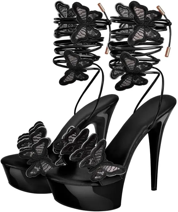 MissHeel Butterfly Heels Lace Up Platform High Heel Sandals