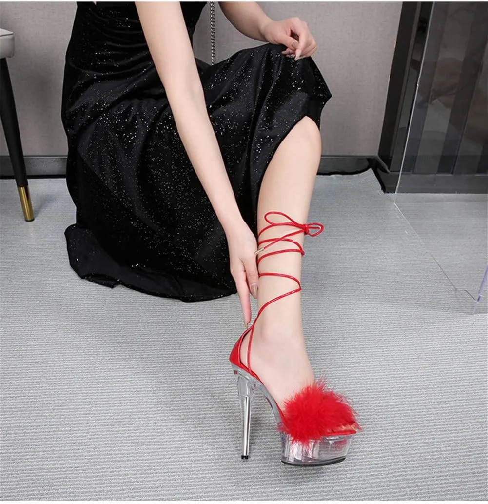 MissHeel Lace Up Clear Platform Heels Stiletto Sandals