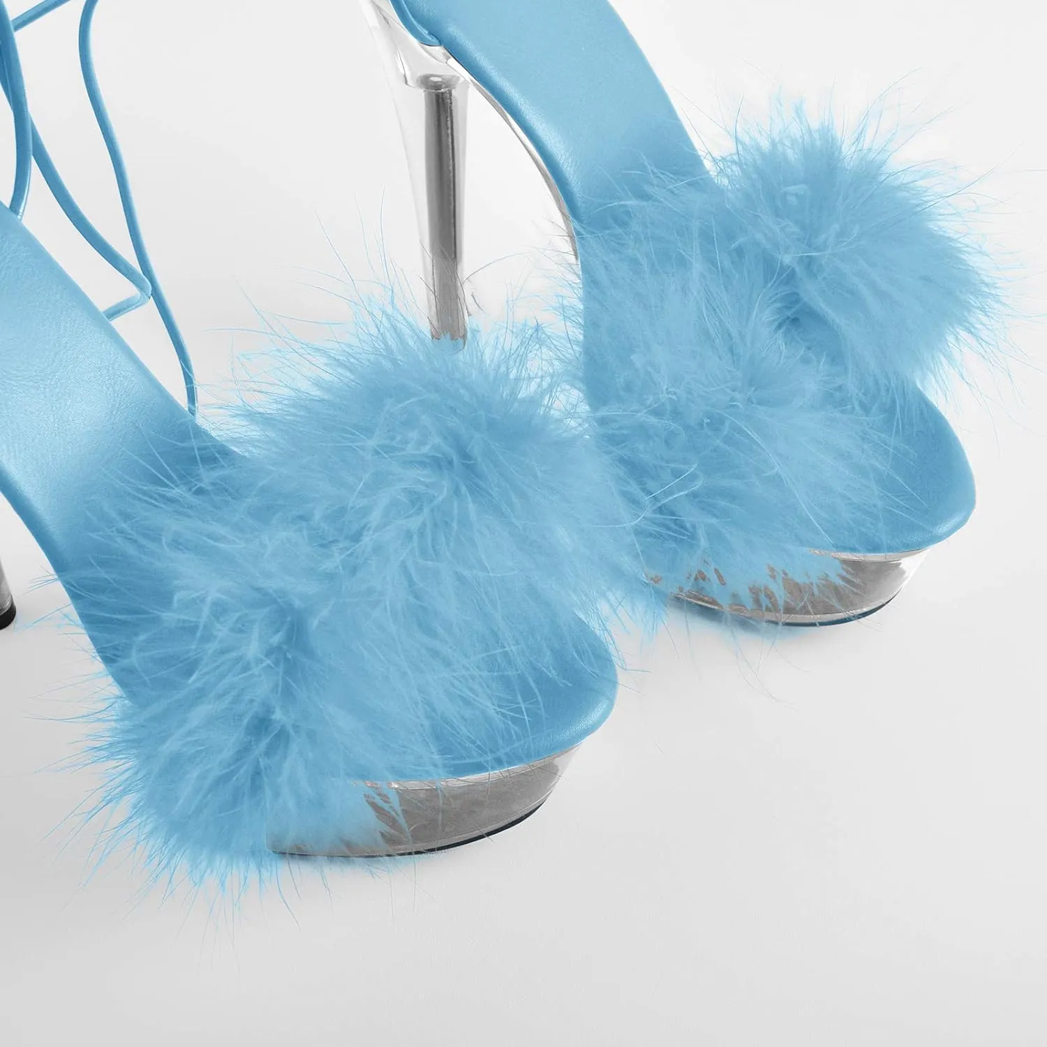 MissHeel Lace Up Clear Platform Heels Stiletto Sandals