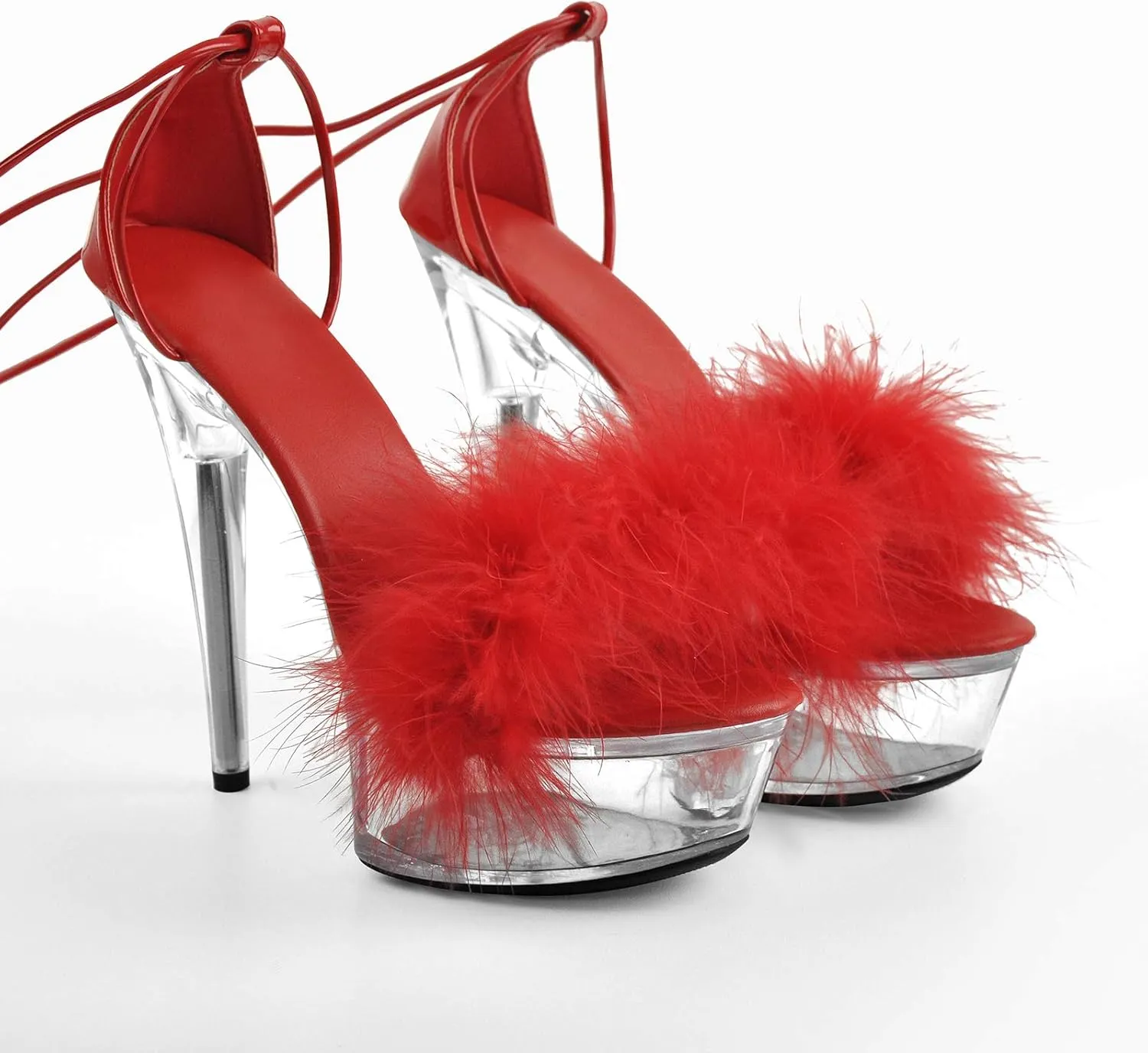 MissHeel Lace Up Clear Platform Heels Stiletto Sandals