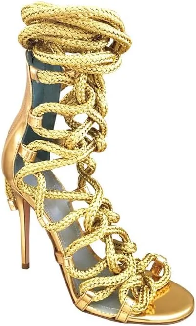 MissHeel Thick Rope Heels Lace Up Stiletto Sandals with Zipper