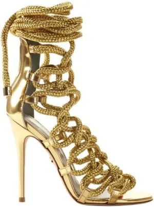 MissHeel Thick Rope Heels Lace Up Stiletto Sandals with Zipper