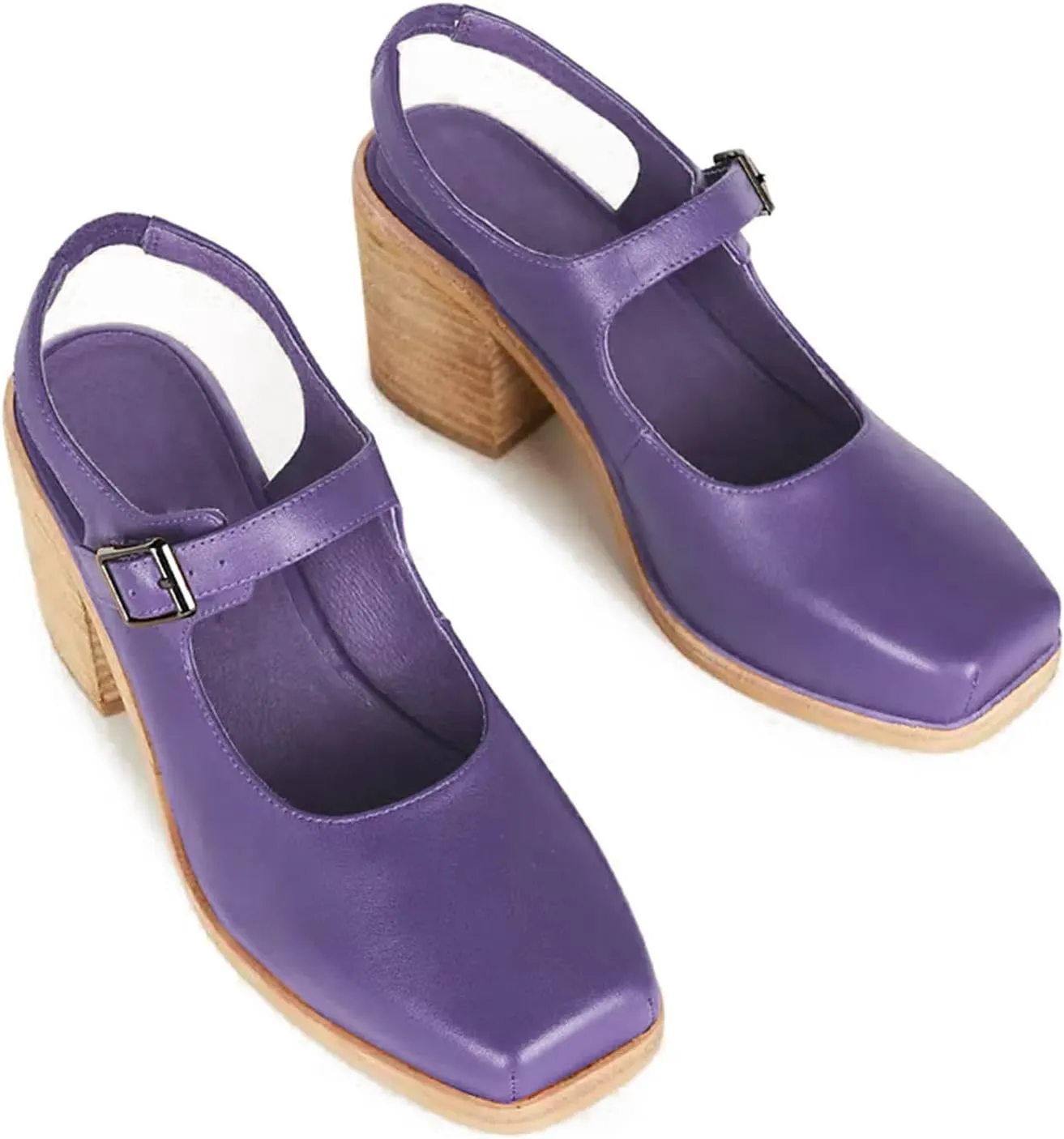 MOOMMO Women Block High Heel Slingback Mary Jane Pumps Platform Square Toe Ankle Buckle Strap Closed Toe Sandals 3 Inch Stacked Chunky Heel Dress Pumps Matte Retro Comfy Office Daily 4-11 M US