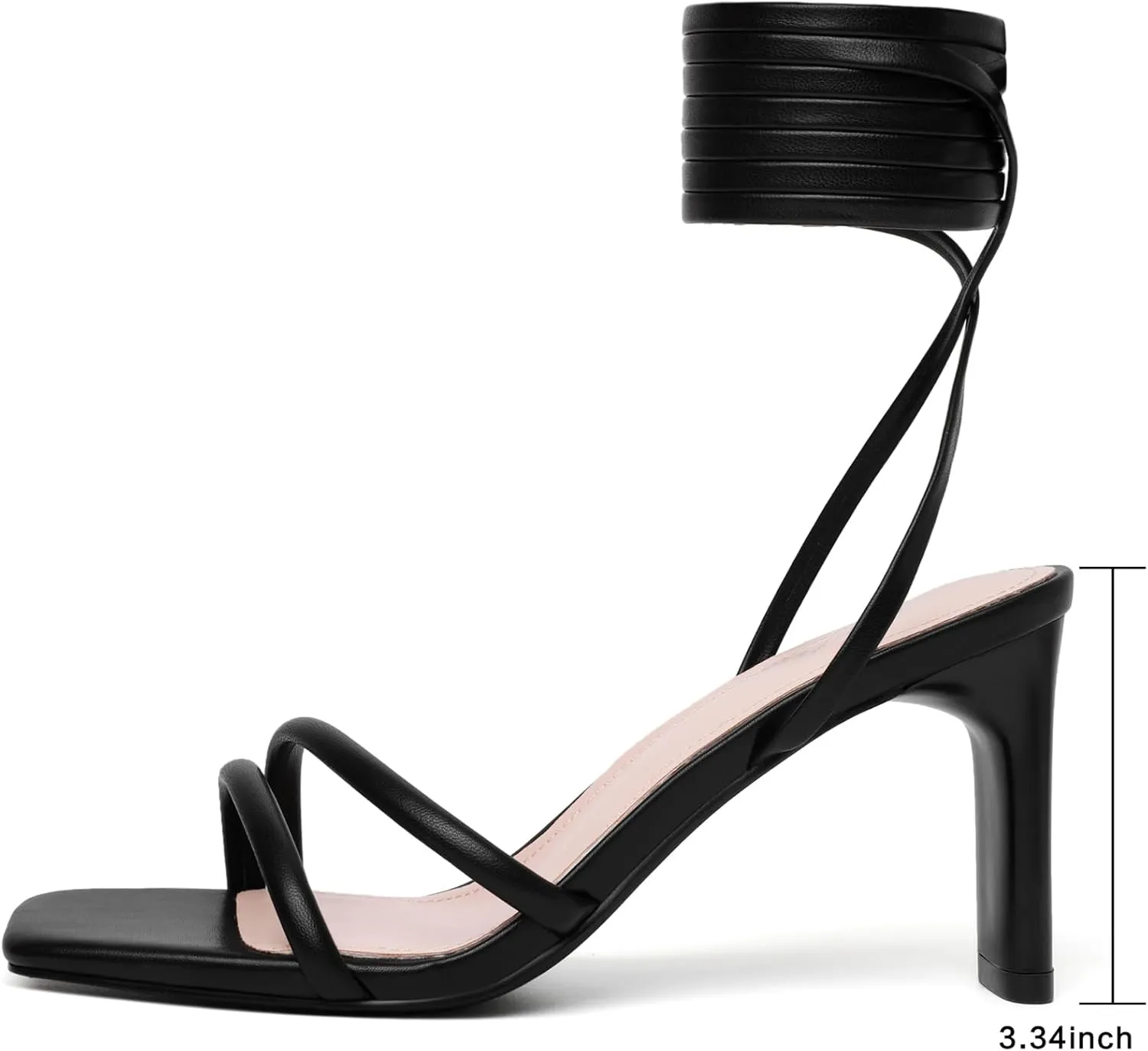 Mostrin Womens Sandals Strappy Heels for Women Ankle Strap Lace Up Heels Square Open Toe Heels Tie Up Stiletto High Heeled Sandals for Prom, Party, Daily Wear