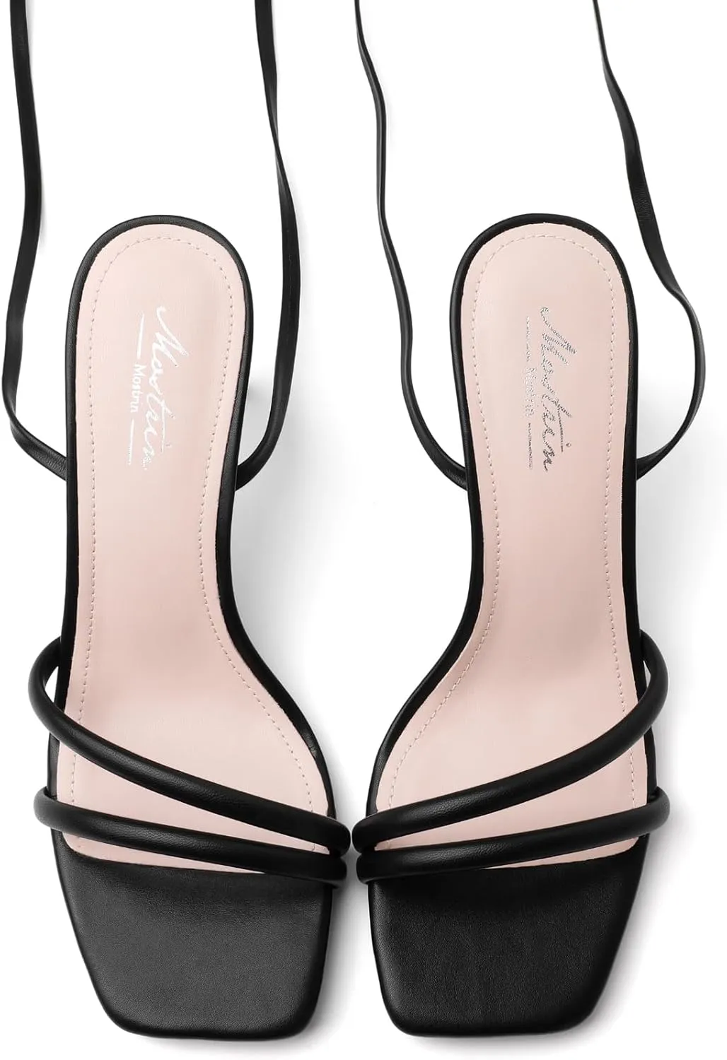 Mostrin Womens Sandals Strappy Heels for Women Ankle Strap Lace Up Heels Square Open Toe Heels Tie Up Stiletto High Heeled Sandals for Prom, Party, Daily Wear