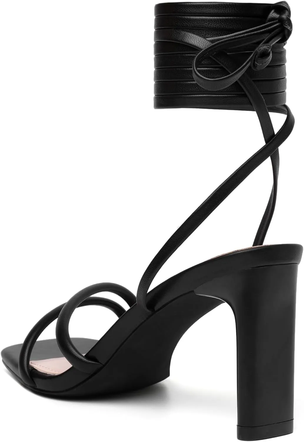 Mostrin Womens Sandals Strappy Heels for Women Ankle Strap Lace Up Heels Square Open Toe Heels Tie Up Stiletto High Heeled Sandals for Prom, Party, Daily Wear