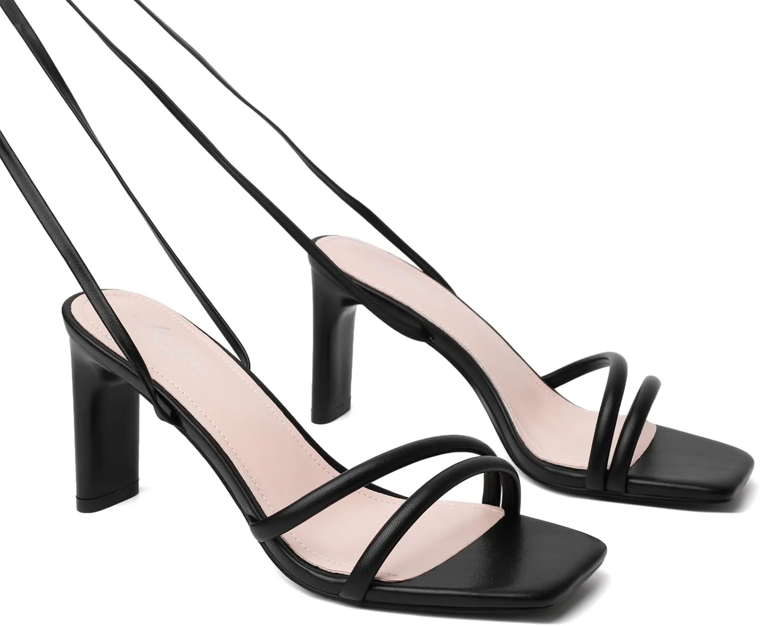 Mostrin Womens Sandals Strappy Heels for Women Ankle Strap Lace Up Heels Square Open Toe Heels Tie Up Stiletto High Heeled Sandals for Prom, Party, Daily Wear