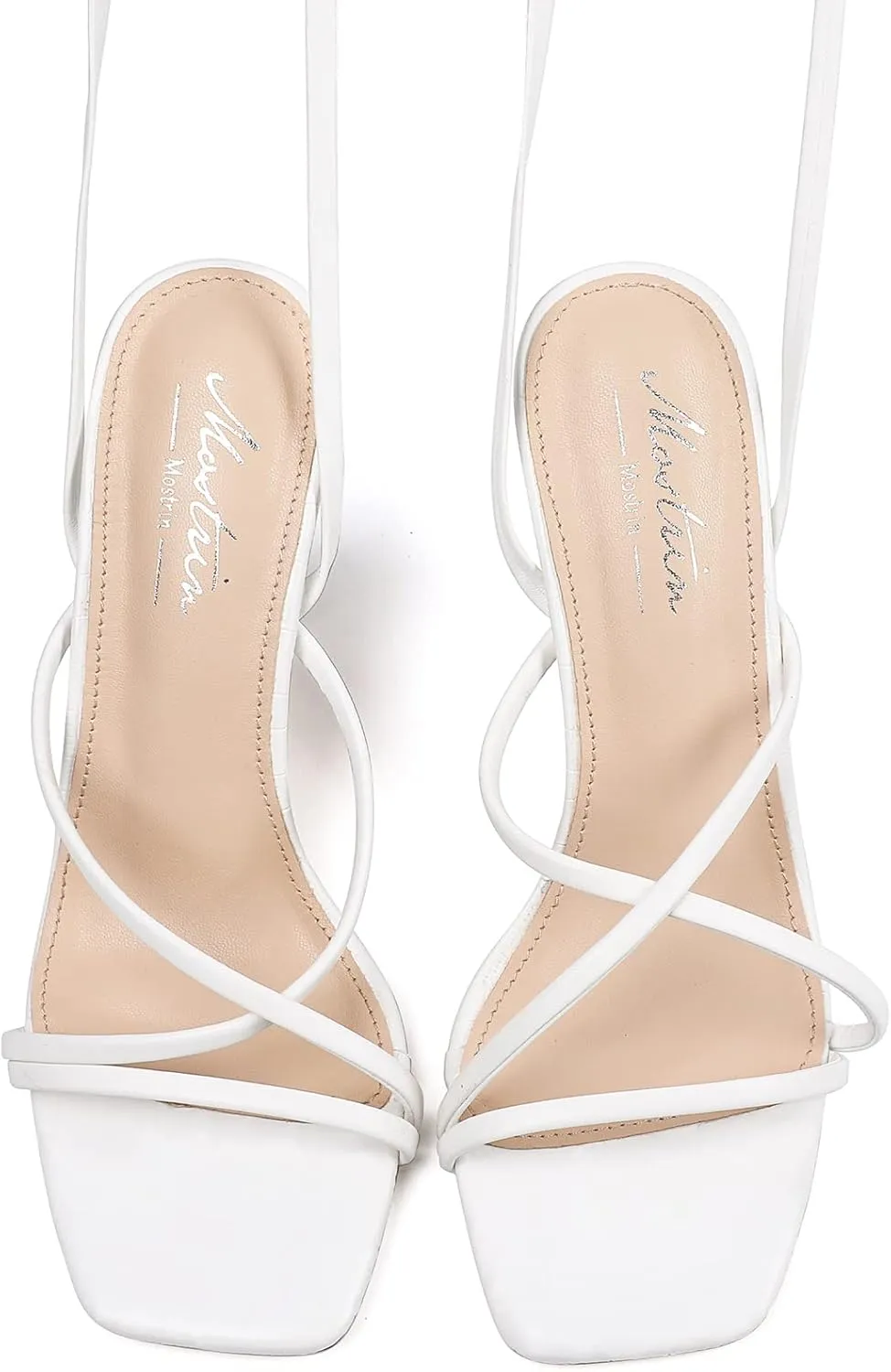 Mostrin Womens Sandals Strappy Heels for Women Lace Up Square Open Toe Heels Tie Up High Heeled Sandals for Prom, Party, Daily Wear