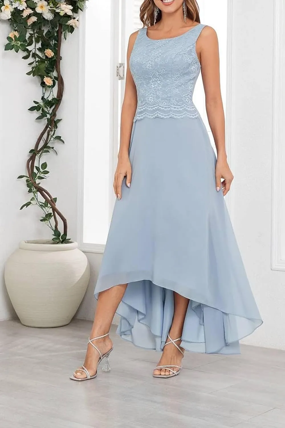 Mother of The Bride Dresses Tea Length - 2 Pieces Lace Chiffon Grandmother of The Groom Dresses with Jacket