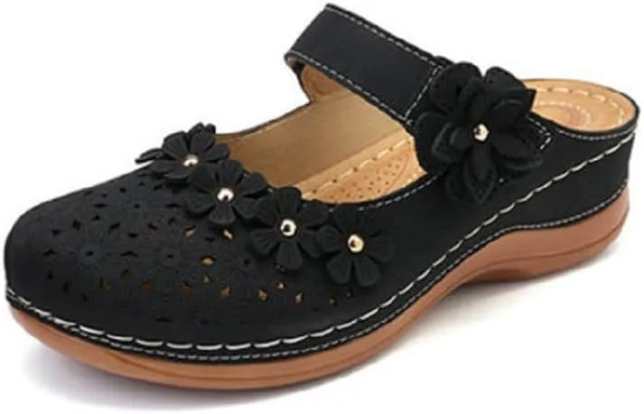 Mules for Women Wedge Sandals Comfortable Dressy Summer Closed Toe Mules Casual Slip On Shoes with Adjustable Hook Loop