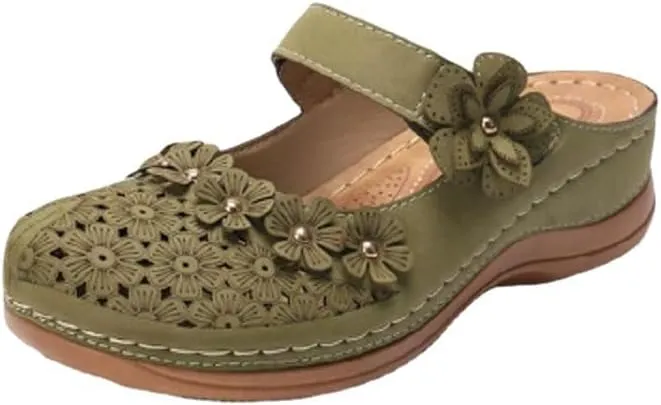 Mules for Women Wedge Sandals Comfortable Dressy Summer Closed Toe Mules Casual Slip On Shoes with Adjustable Hook Loop