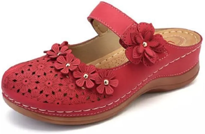Mules for Women Wedge Sandals Comfortable Dressy Summer Closed Toe Mules Casual Slip On Shoes with Adjustable Hook Loop