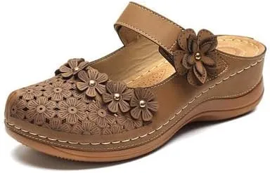 Mules for Women Wedge Sandals Comfortable Dressy Summer Closed Toe Mules Casual Slip On Shoes with Adjustable Hook Loop