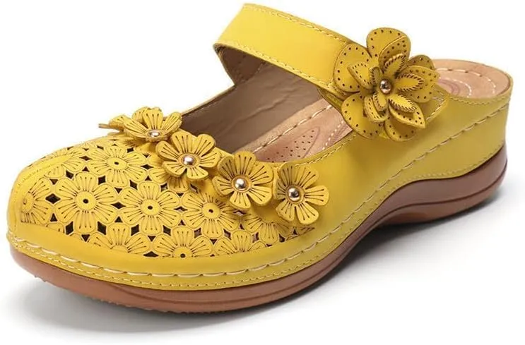 Mules for Women Wedge Sandals Comfortable Dressy Summer Closed Toe Mules Casual Slip On Shoes with Adjustable Hook Loop