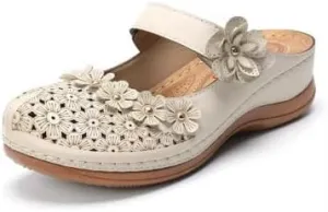 Mules for Women Wedge Sandals Comfortable Dressy Summer Closed Toe Mules Casual Slip On Shoes with Adjustable Hook Loop