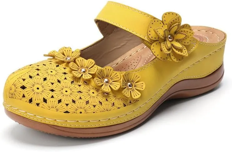 Mules for Women Wedge Sandals Comfortable Dressy Summer Closed Toe Mules Casual Slip On Shoes with Adjustable Hook Loop