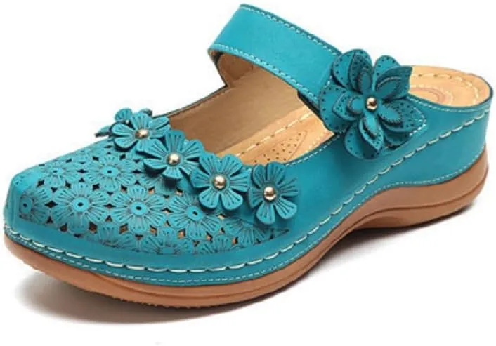 Mules for Women Wedge Sandals Comfortable Dressy Summer Closed Toe Mules Casual Slip On Shoes with Adjustable Hook Loop
