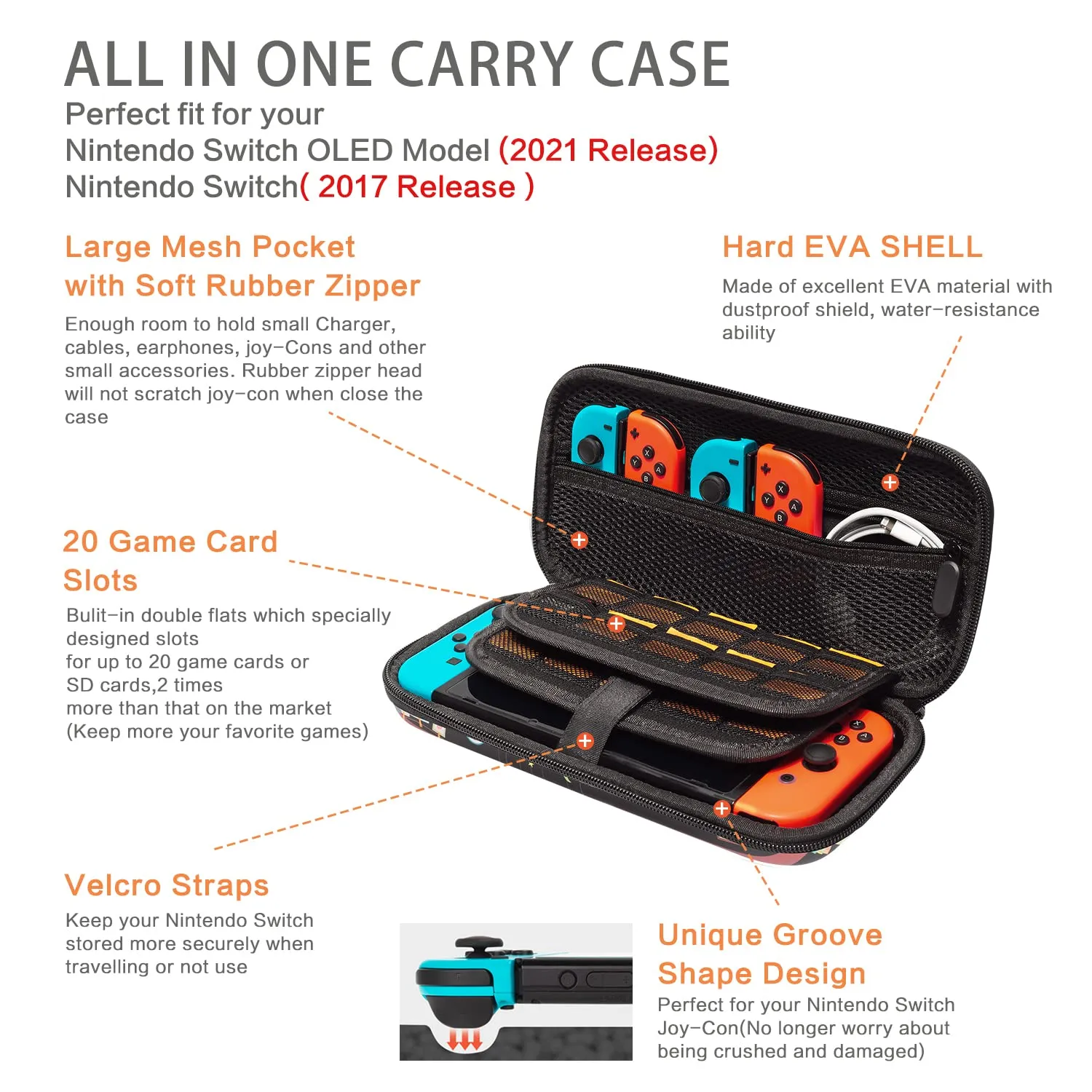 Nintendo Switch Case OLED Model 2021, Carry Case for Nintendo Switch 2017 for Women Girls-Travel Storage Bag Shockproof Hard Shell Case with 16 Game Card Slot for Switch Console Joy-Con & Accessories, Cat