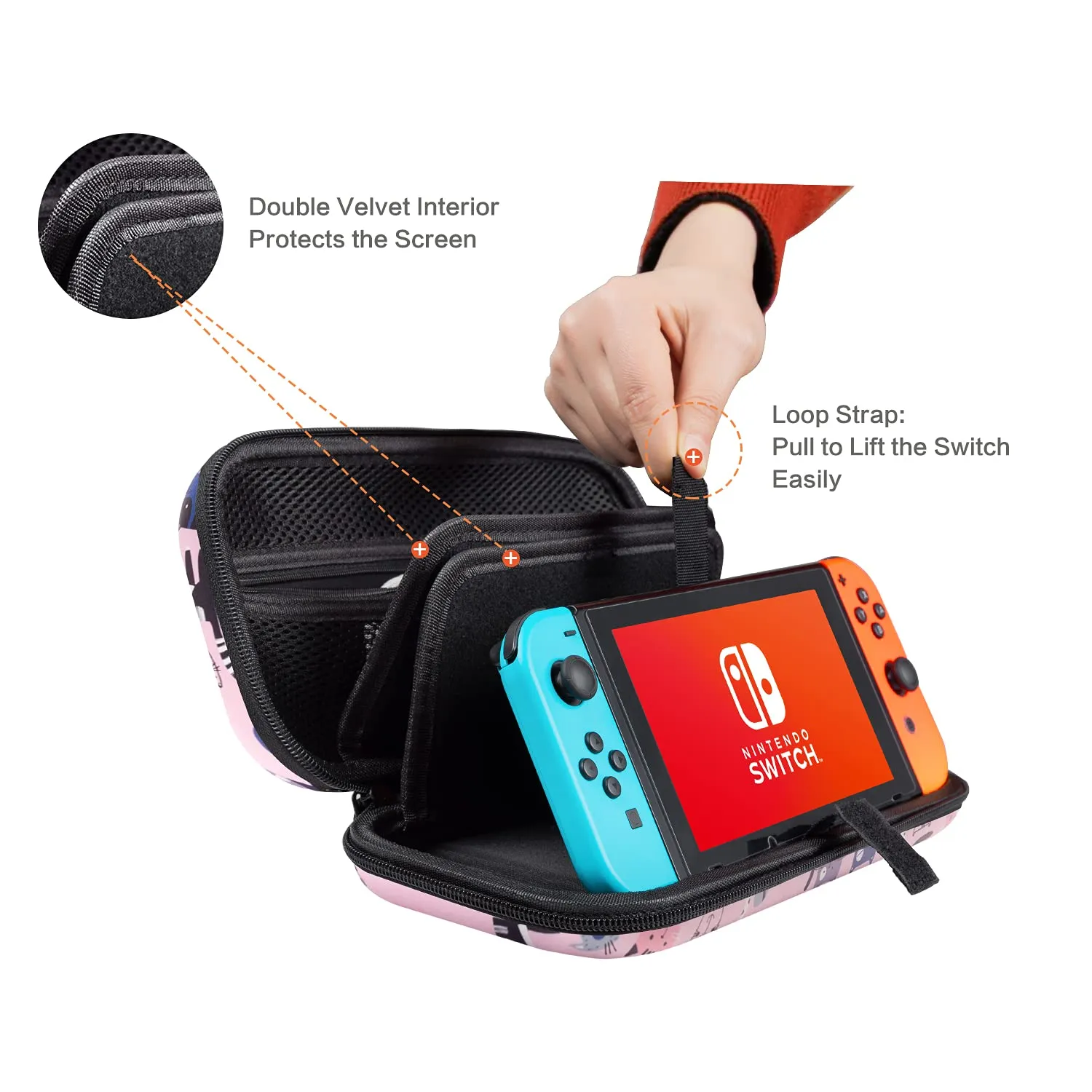 Nintendo Switch Case OLED Model 2021, Carry Case for Nintendo Switch 2017 for Women Girls-Travel Storage Bag Shockproof Hard Shell Case with 16 Game Card Slot for Switch Console Joy-Con & Accessories, Cat