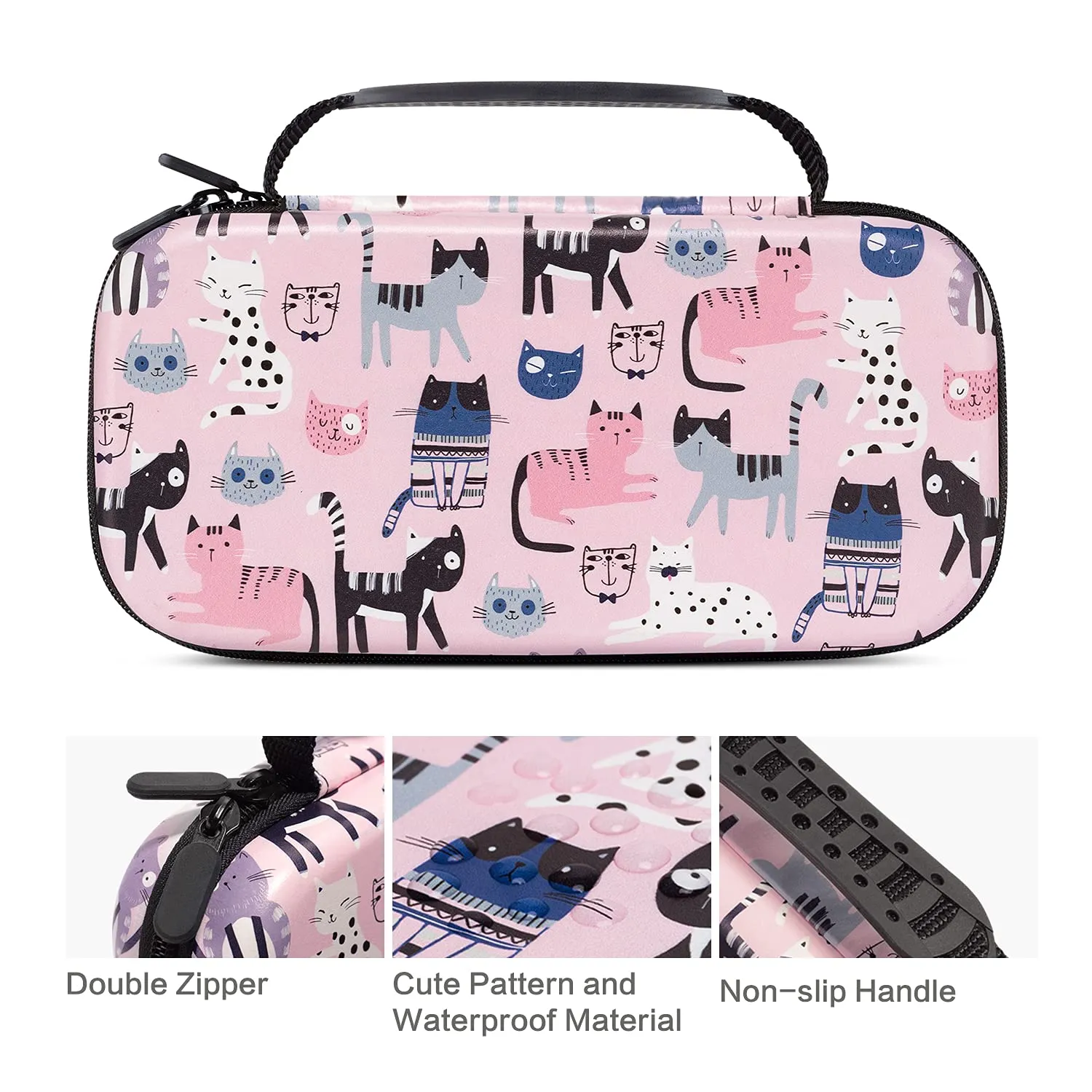 Nintendo Switch Case OLED Model 2021, Carry Case for Nintendo Switch 2017 for Women Girls-Travel Storage Bag Shockproof Hard Shell Case with 16 Game Card Slot for Switch Console Joy-Con & Accessories, Cat