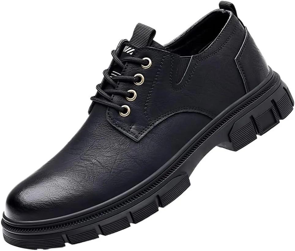 Office Loafers Slip Resistant Low Top Platform Oxfords Round Toe Comfortable Business Formal Shoes Modern Lace up Leather