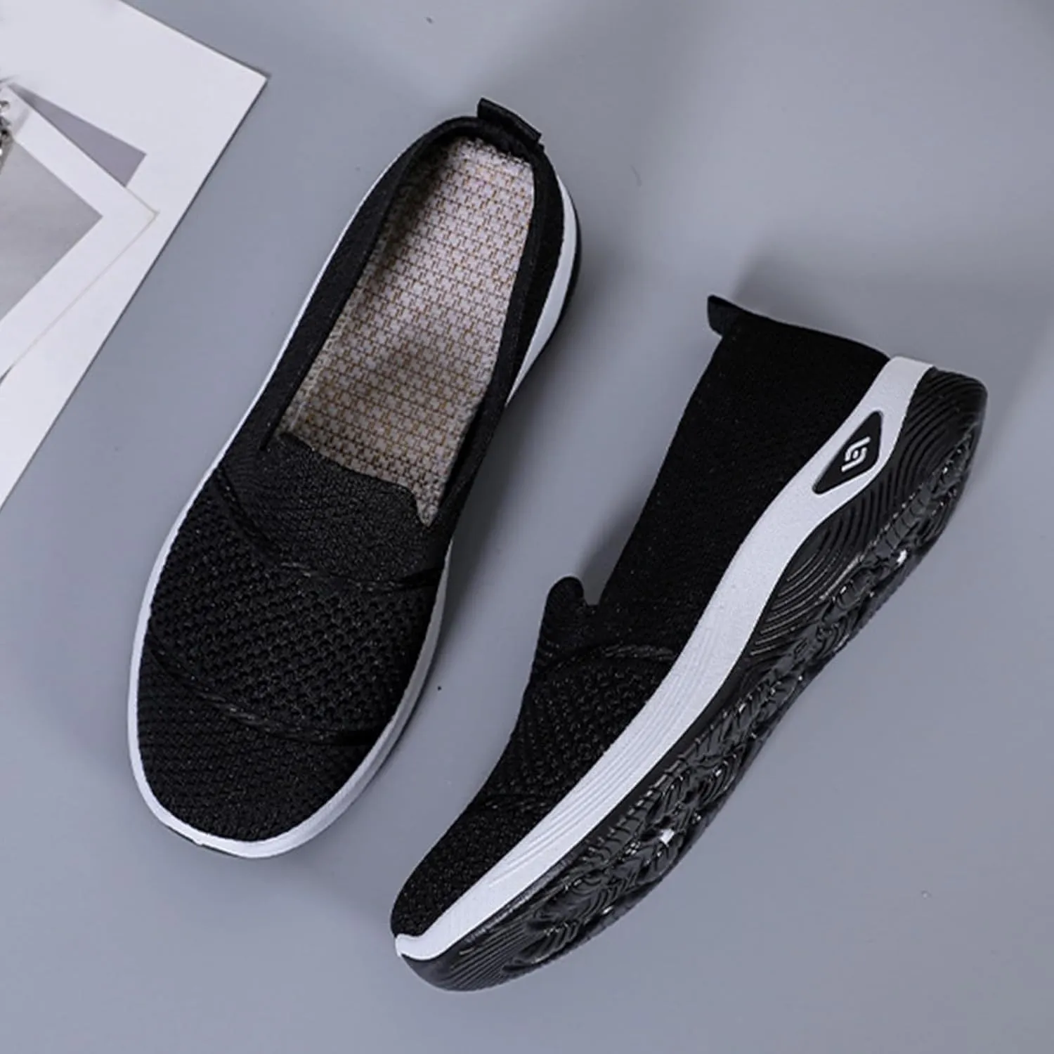 Orthopedic Breathable Slip on Shoes for Women Lightweight Arch Support Sneakers Diabetic Memory Foam Shoes Comfortable Mesh Sandals