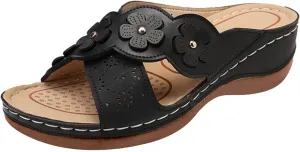 Orthopedic Wedge Sandals for Women Dressy Summer Walking Sandals Open Toe Beach Sandals Cross Strap Flowers Slides