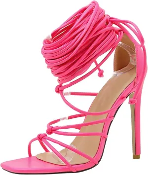 Parisuit Women's Lace Up Criss Cross Gladiator Strappy Sandals Stiletto Open Toe High Heels Sexy Roman Shoes