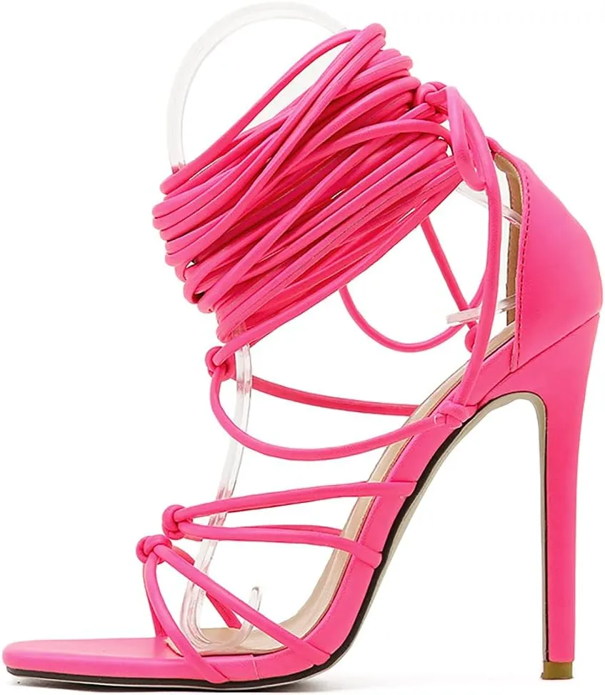 Parisuit Women's Lace Up Criss Cross Gladiator Strappy Sandals Stiletto Open Toe High Heels Sexy Roman Shoes