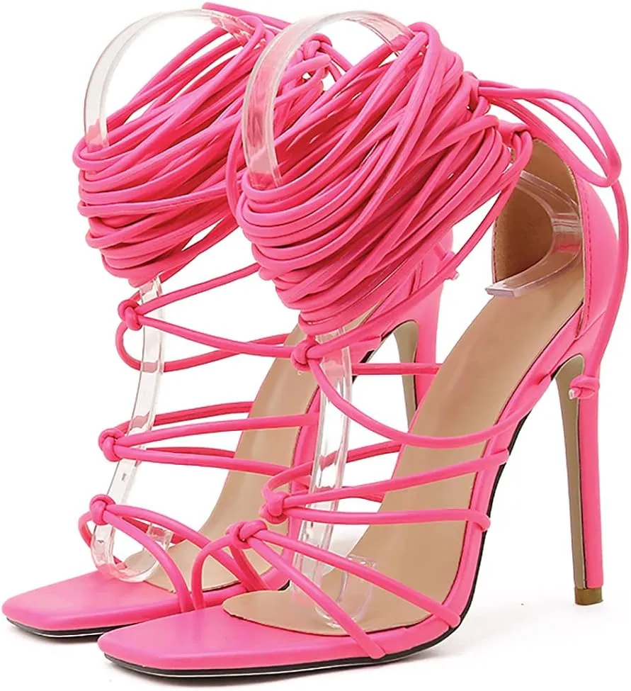 Parisuit Women's Lace Up Criss Cross Gladiator Strappy Sandals Stiletto Open Toe High Heels Sexy Roman Shoes