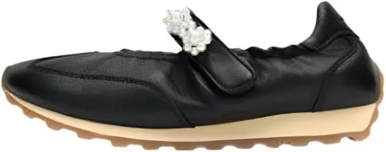 Pearl Strap Sneakerina Satin Ballet Sneakers Women Girls Cute Y2K Retro Round Toes Breathable Dress Shoes Non-Slip Chunky Sole Platform Sneakers Preppy Back to School Gifts Daughter Granddaughter