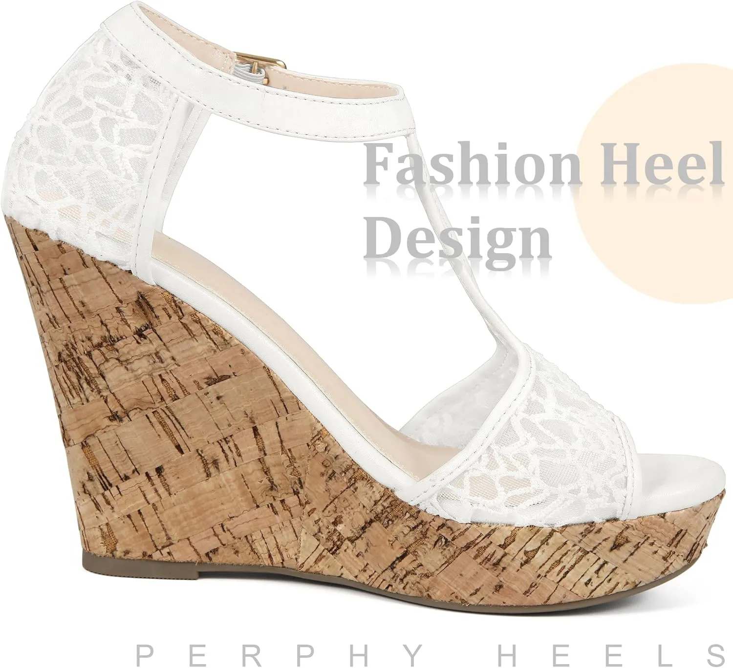 Perphy Lace Platform Wedges Open Toe T-Strap Wedge Heels Sandals for Women
