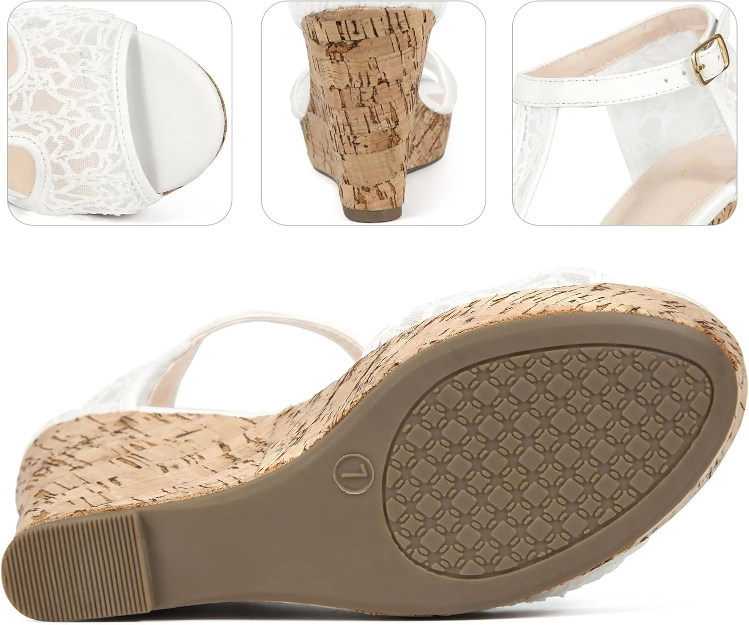 Perphy Lace Platform Wedges Open Toe T-Strap Wedge Heels Sandals for Women