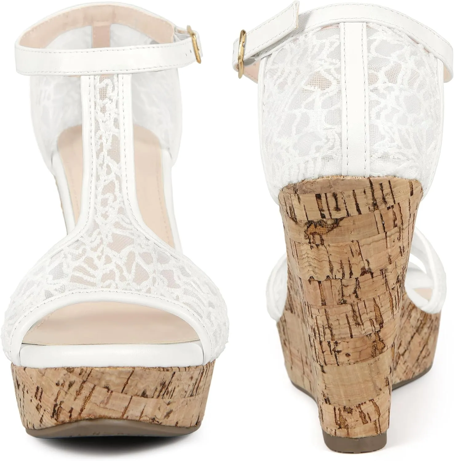 Perphy Lace Platform Wedges Open Toe T-Strap Wedge Heels Sandals for Women
