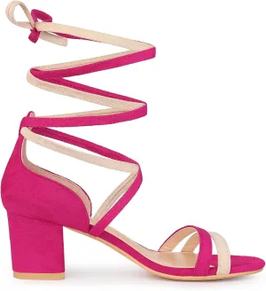 Perphy Open Toe Color Block Heel Tie up Sandals for Women
