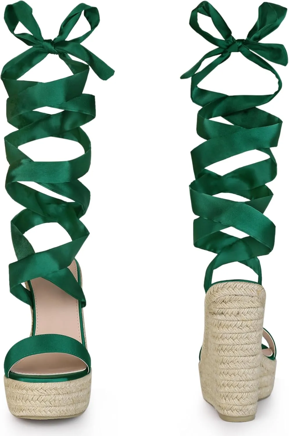 Perphy Platform Bow Ankle Tie Espadrilles Satin Lace Up Wedge Sandals for Women