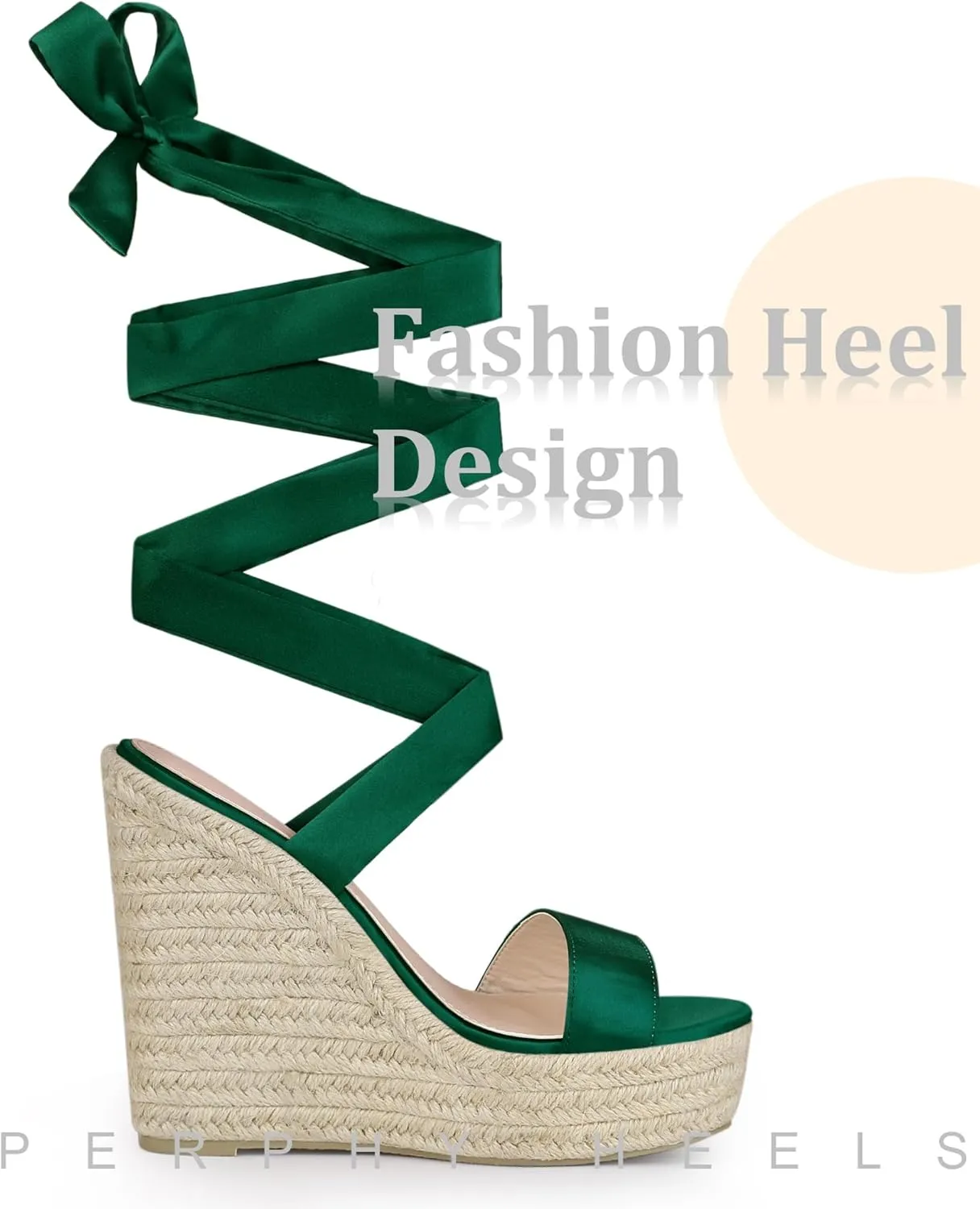 Perphy Platform Bow Ankle Tie Espadrilles Satin Lace Up Wedge Sandals for Women