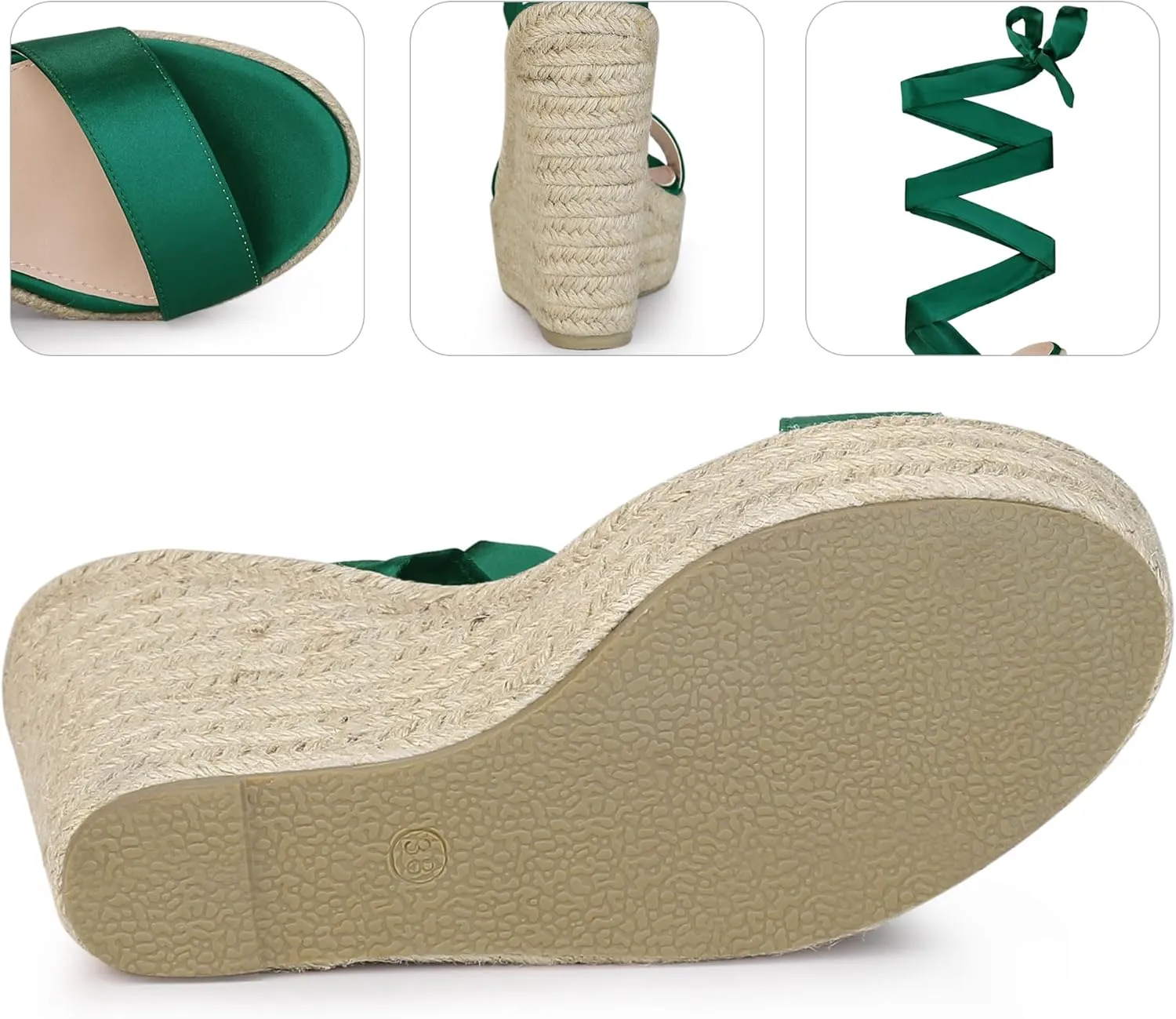 Perphy Platform Bow Ankle Tie Espadrilles Satin Lace Up Wedge Sandals for Women