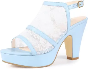 Perphy Platform Open Toe Chunky Heel Lace Sandals for Women
