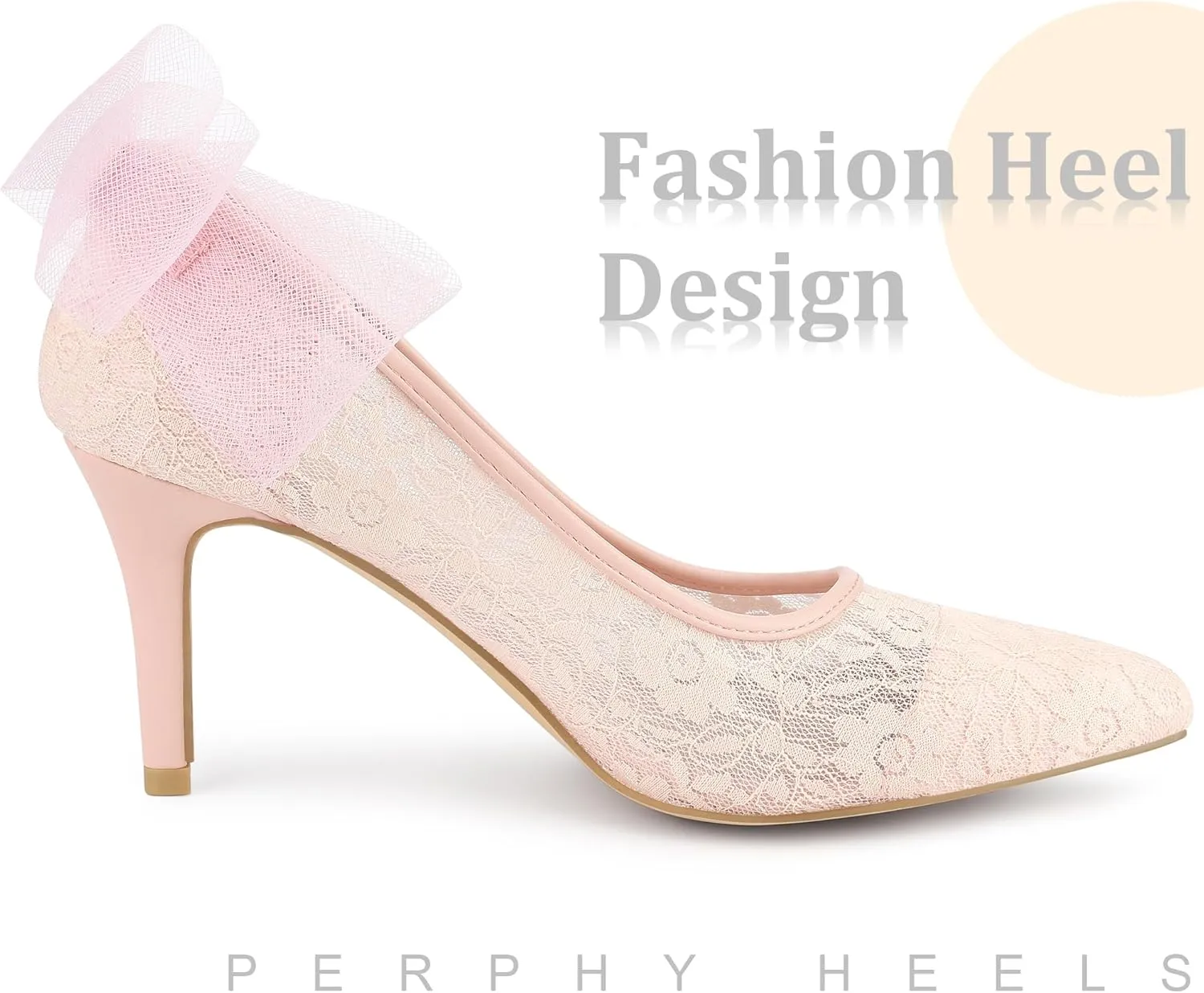Perphy Pointed Toe Bow Bridal Stiletto Heel Lace Heels Pumps for Women