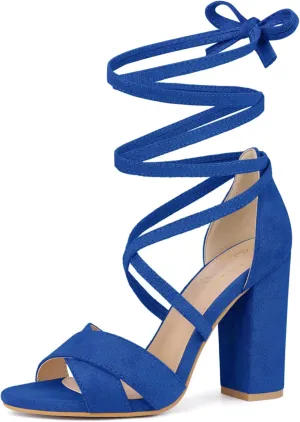 Perphy Strappy Chunky Heels Lace Up Sandals for Women