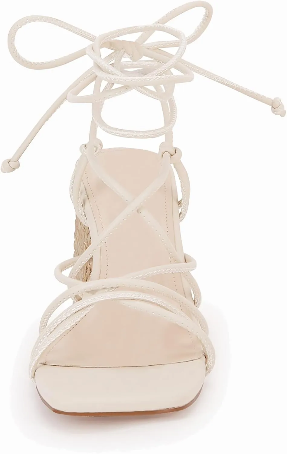 PiePieBuy Women's Lace Up Chunky Braided Heel Sandals Square Toe Strappy Ankle Strap Heels