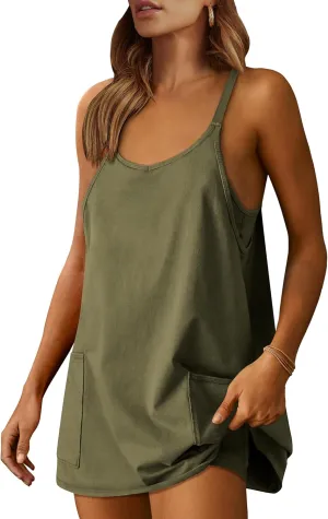 Prinbara Women Athletic Tennis Dress Summer Workout Sports Mini Romper Dress Built in Shapewear Shorts Sundress 2025 Outfits
